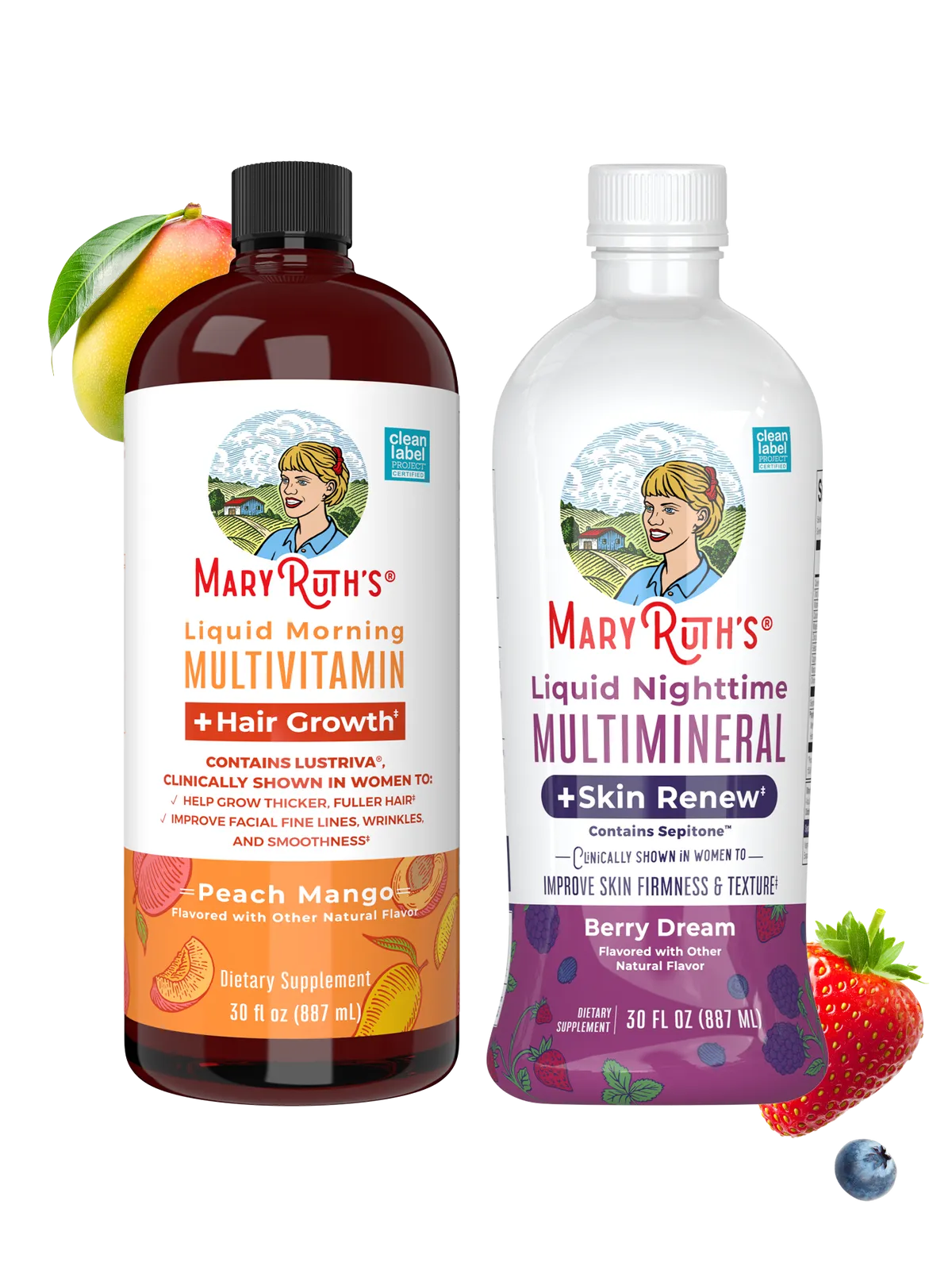 AM & PM Routine + Hair Growth & Skin Support, a morning bottle and a nighttime bottle