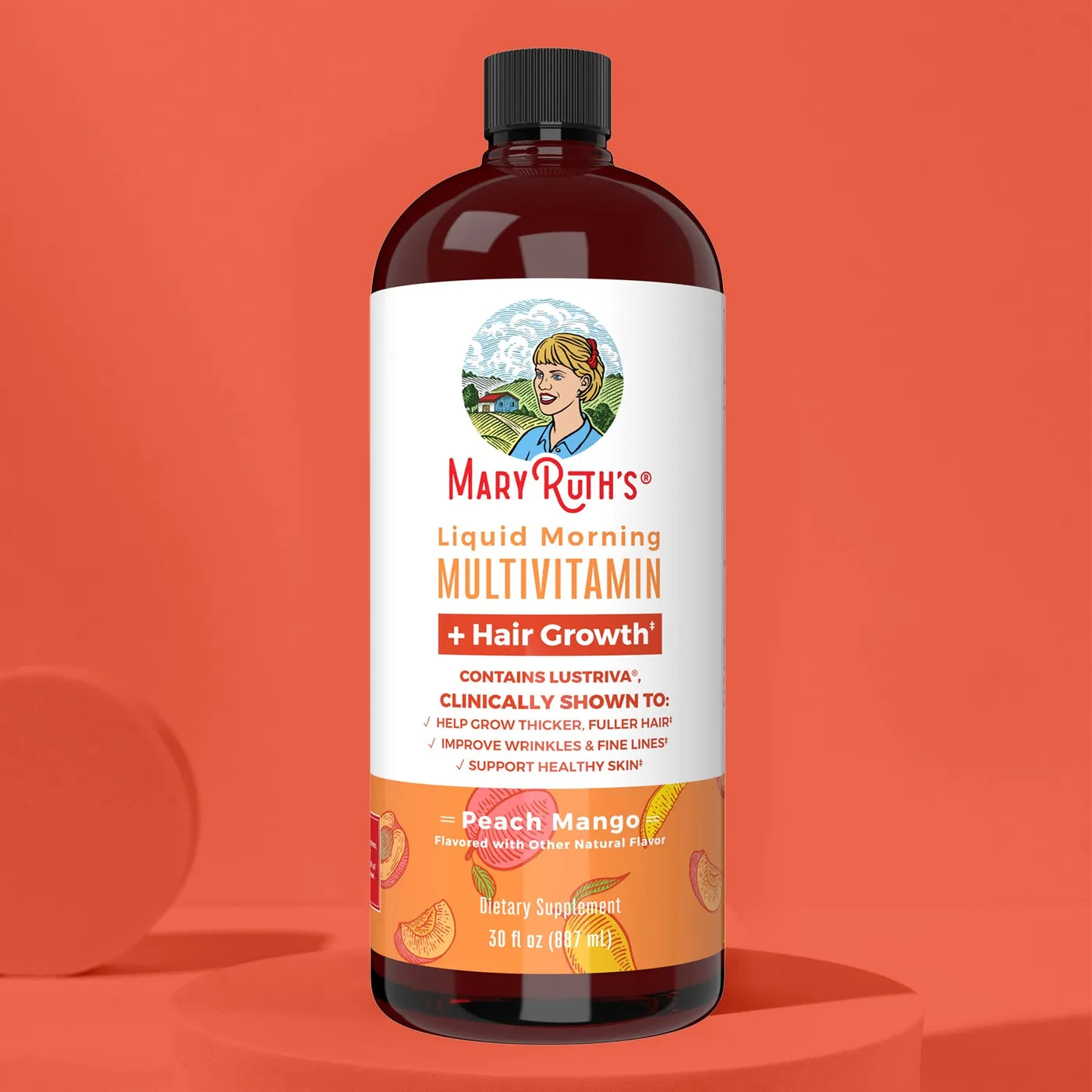 Liquid Morning Multivitamin + Hair Growth, Peach Mango, 30 fl oz bottle