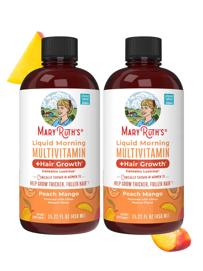Liquid Morning Multivitamin + Hair Growth (2-Pack), two bottles